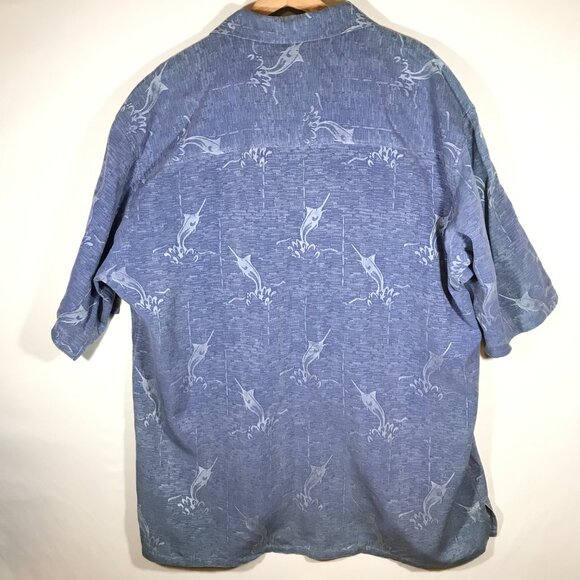 Yesterdays Sportswear Men's X-Large Blue Silk Short Sleeve Button Up Loop Collar - Picture 6 of 8